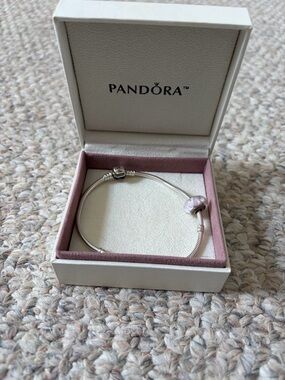 Pandora Silver Snake Chain Bracelet with Pale Pink Murano Charm
